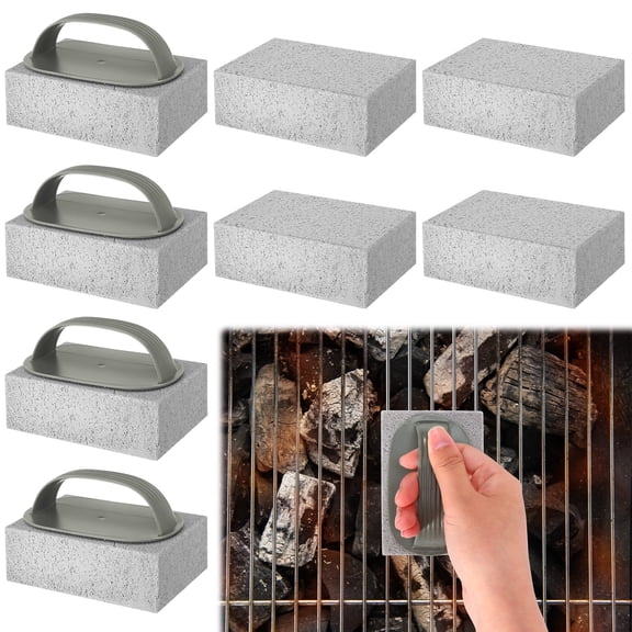 Armscye 8 Pack Heavy Duty Pumice Stone, Grill Cleaning Brick Block with 4 Handle, Griddle Cleaning Brick, Grill Cleaner Accessories for Sink BBQ Bathroom Oven Cleaning Supplies