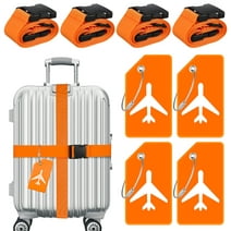 Armscye 8 Pack Luggage Straps Suitcase Tags Set, Travel Adjustable Suitcase Belt Silicone Luggage Tags with Name ID Card Man Women Travel Accessories, TSA Approved(Orange)