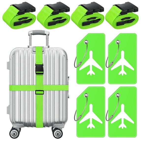 Armscye 8 pack Luggage Straps Suitcase Tags Set, Travel Adjustable Suitcase Belt Silicone Luggage Tags with Name ID Card Man Women Travel Accessories, TSA Approved