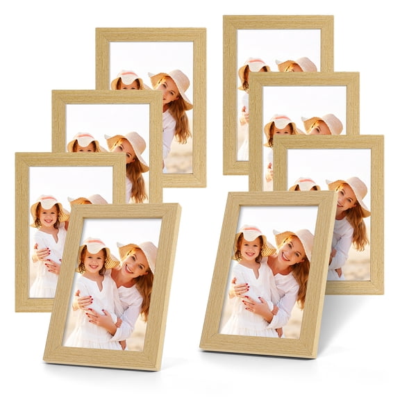 Armscye 8 Pack Picture Frames Set, Wood-Like Modern Tabletop and Wall Mount Photo Frames, MDF Frame with Hanging Hardware & Stand for Living Room, Bedroom, Office Decor 4.7x6.7 Inch
