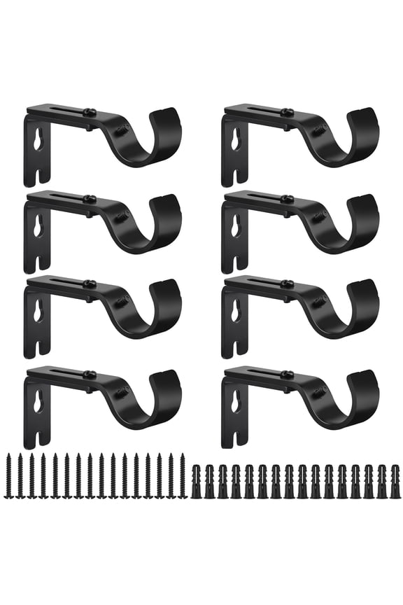8 Pcs Adjustable Curtain Rod Brackets, Heavy Duty Wall Mounted Curtain Rod Holders, Screw-in Drapery Rod Hangers for Window, Bedroom, Home