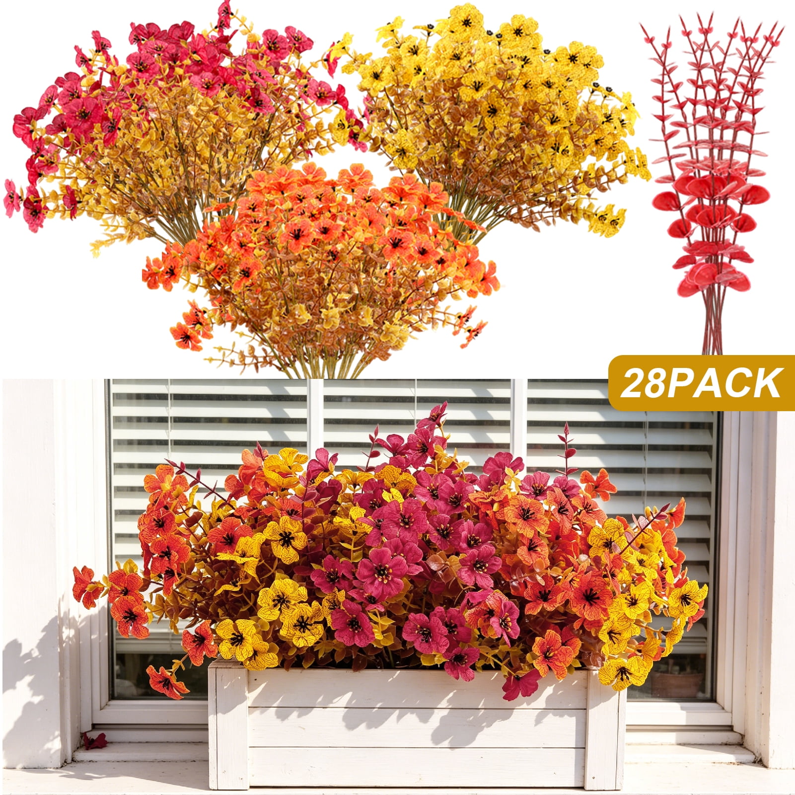 Armscye Artificial Fake Fall Plants Flowers for Outdoor, 18 Bundles ...