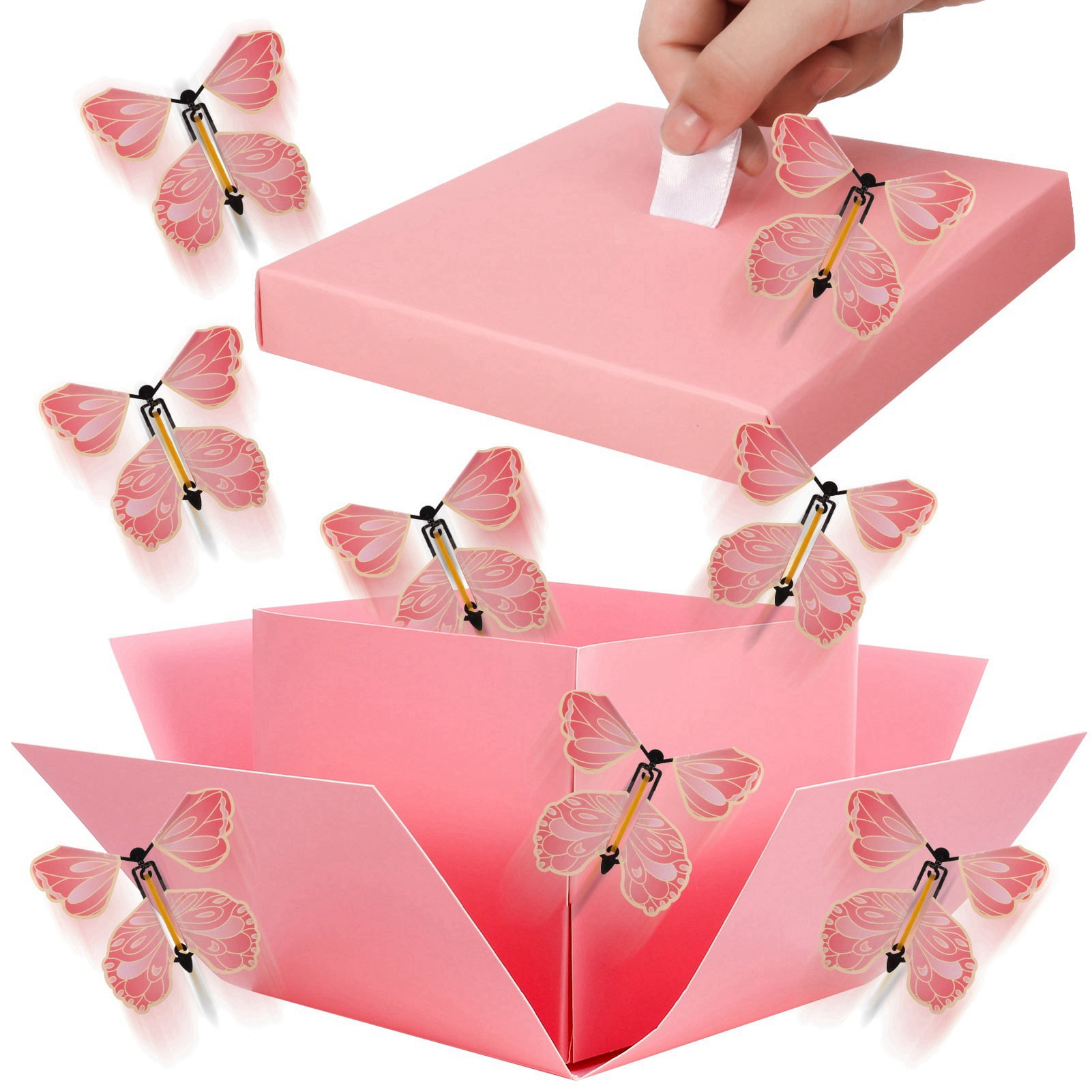 Armscye Butterfly Explosion Gift Box, DIY Flying Butterfly Surprise Box with Flying Butterfly Toy, Blank Card and Raffia, Exploding Birthday Box for Birthday, Wedding, Anniversaries