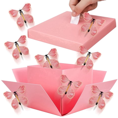 Armscye Butterfly Explosion Gift Box, DIY Flying Butterfly Surprise Box with 8 Butterflies, Blank Card & Raffia, Exploding Box for Birthday, Back to School, Wedding, Anniversary