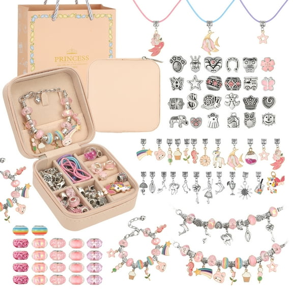 Armscye 76Pcs Jewelry Making Kit for Girls Ages 3-12 - Charm Bracelet & Necklace Craft Set with Organizer Box | DIY Jewelry Kits for Kids, Birthday & Christmas Gift for Girls Ages 8-12