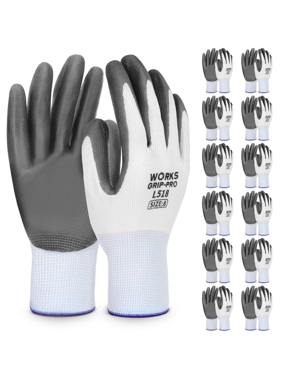 Gardening Gloves for Men Women, 12 Pairs Nitrile Coated Garden Gloves with Grip, Breathable Nylon Safety Glovesfor DIY, Gardening, Automotive Repair, Assembly, Construction, Mechanics