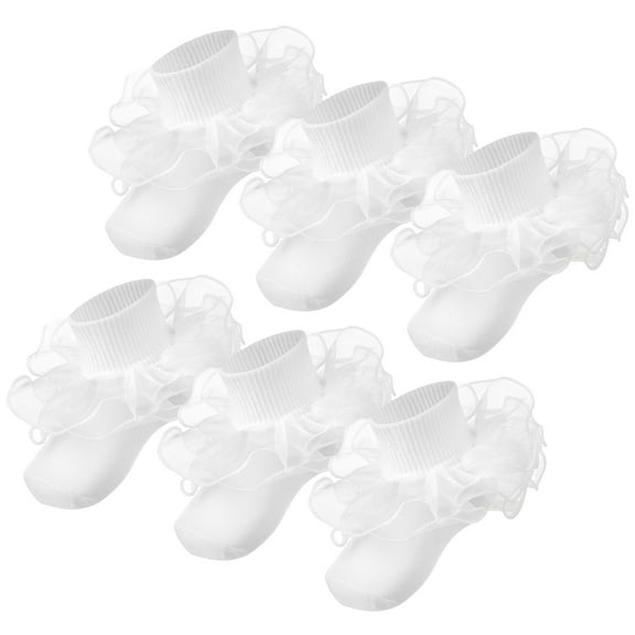 Armscye Girls' Ruffle Cotton Socks, White (6 Pack)