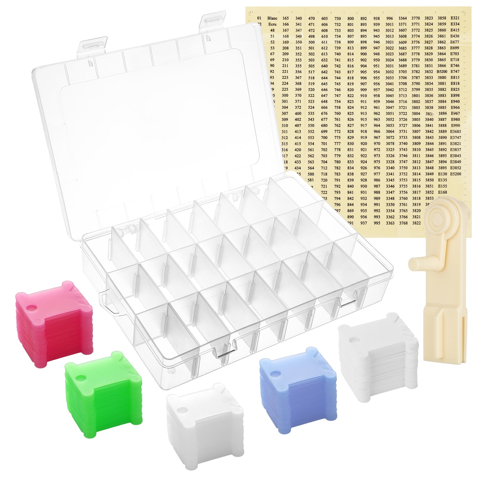 Armscye Plastic Embroidery Floss Organizer Box, Include 150 Pcs Colored Plastic Embroidery Floss Bobbins with Floss Winder and Stickers for Craft DIY
