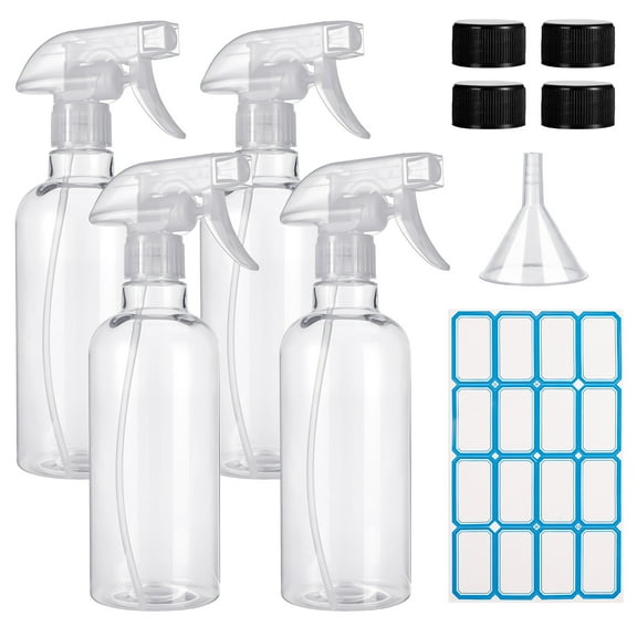 Armscye 16.9oz/500ml Empty Spray Bottles 4 Sets, Adjustable Mist/Jet Nozzle Leakproof Refillable Bottles for Cleaning, Hair, Essential Oils, Adjustable Mist, Stream Nozzle