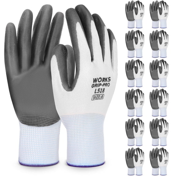 Armscye 12 Pairs Nitrile Coated Work Gloves, Snug Fit Non-Slip Grip for Precision Tasks, Unisex for Men & Women, Perfect for DIY, Gardening, Automotive Repair, and Assembly Work