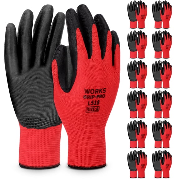 Armscye 12 Pairs Nitrile Coated Work Gloves, Snug Fit Non-Slip Grip for Precision Tasks, Unisex for Men & Women, Perfect for DIY, Gardening, Automotive Repair, and Assembly Work