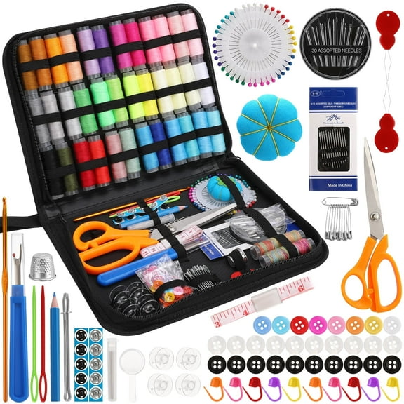 Armscye 213 Pcs Sewing Kit for Adults, Needle and Thread Kit for Sewing, Professional Sewing Supplies Accessories with Tailor Scissors, 43XL Thread, 30 Needles, Thread Snips and More for Travel Home
