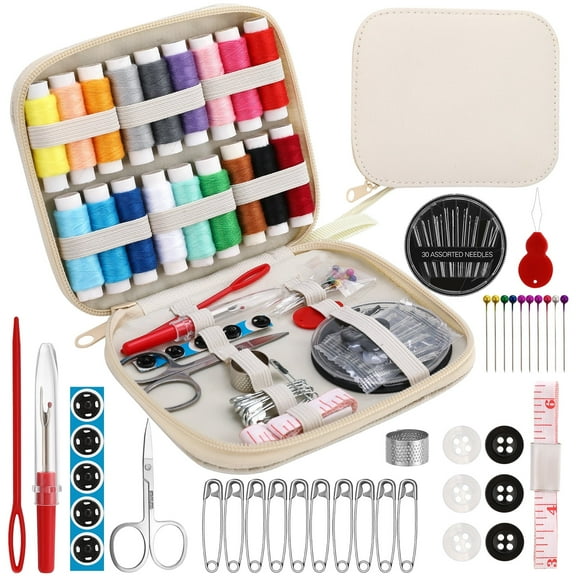 Armscye Sewing Kit with Case Portable Sewing Supplies for Home Traveler, Adults, Beginner, Emergency, Contains 18 Sewing Thread, Scissors, Needles, Measure