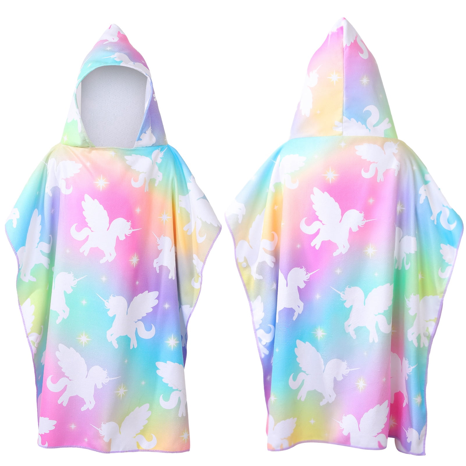Armscye Unicorn Beach Hooded Bath Towel for Kids, 29 x 29 inches Poncho Beach Towels with Hood, Soft Absorbent Coral Fleece Hooded Baby Towels for Girls 3-10 Years Old