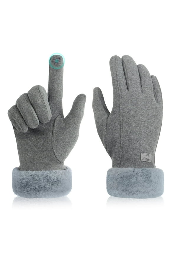Women Winter Touchscreen Gloves, Warm Fleece Lined Windproof Gloves, Soft Fluffy Cuff Thermal Texting Gloves for Cold Weather Outdoor Hiking Driving Cycling