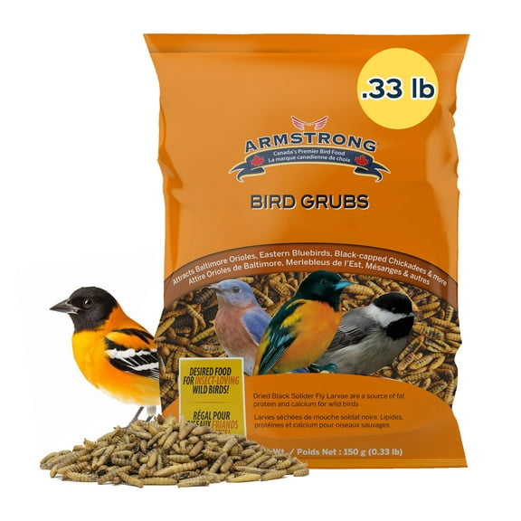 Armstrong Bird Grub Dried Black Soldier Fly Larvae, 0.3 Pounds - High-Calcium, Natural Mealworm Alternative for Orioles, Bluebirds and Chickadees - Ideal for Outdoor Feeders