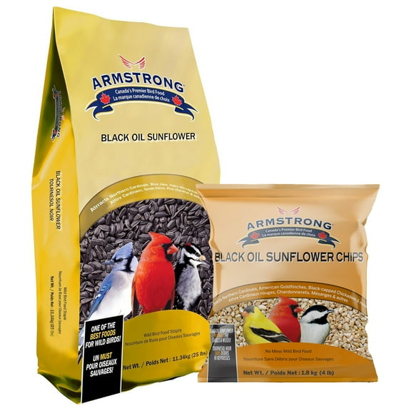 Armstrong Wild Bird Food Combo Pack - Black Oil Sunflower Bird Seed, 25lbs and Black Oil Sunflower Chips, 4lbs (Pack of 2)