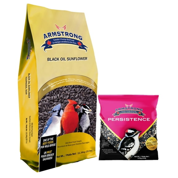 Armstrong Wild Bird Food Combo Pack - Black Oil Sunflower Bird Seed, 25lbs and Royal Jubilee Persistence, 4lbs (Pack of 2)