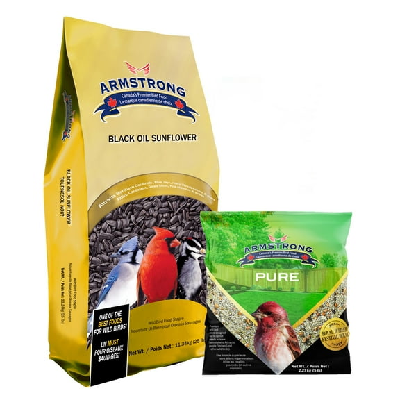 Armstrong Wild Bird Food Combo Pack - Black Oil Sunflower Bird Seed, 25lbs and Royal Jubilee Pure Blend, 5lbs (Pack of 2)