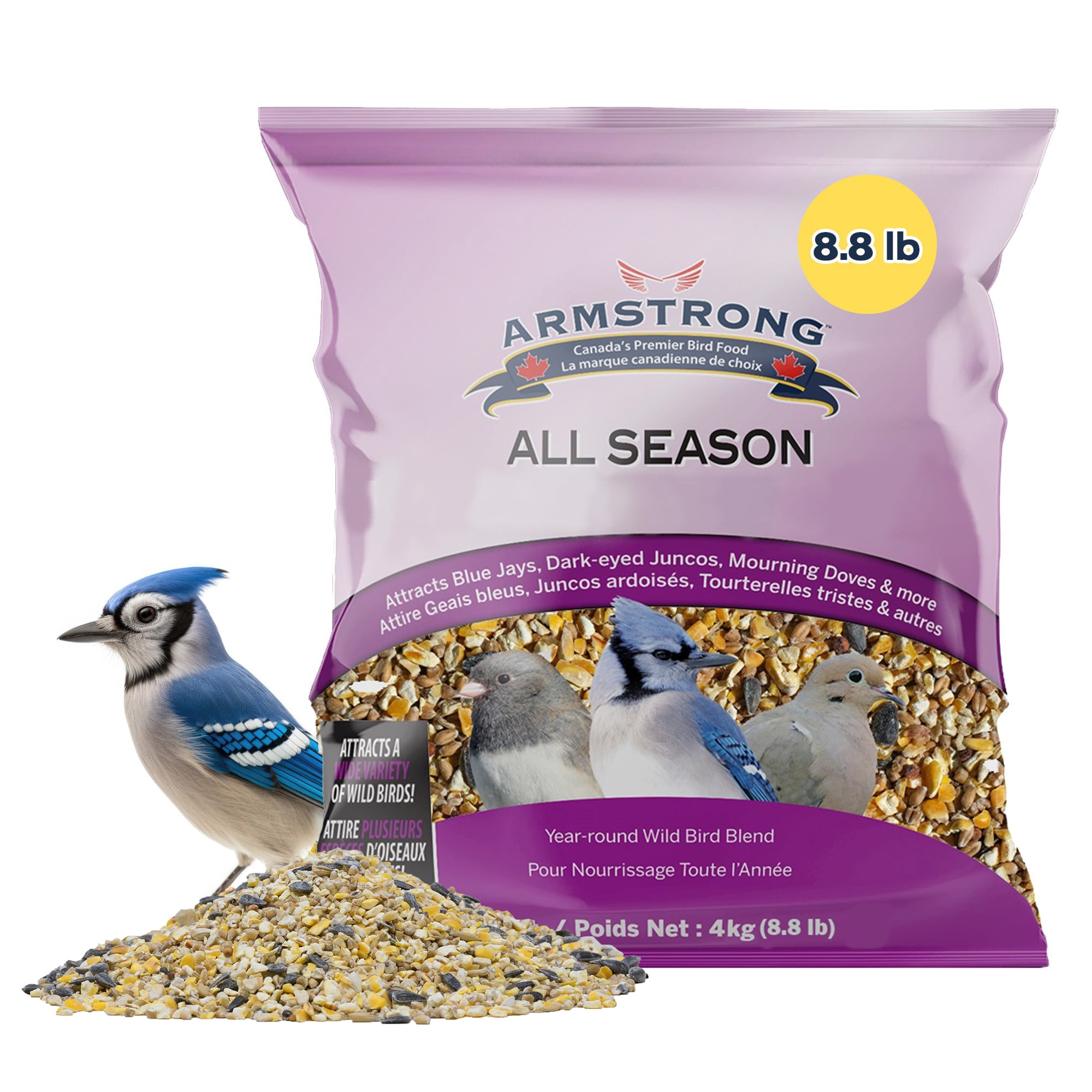Armstrong Wild Bird Food All Season Blend, 8.8 Pounds - with Cut Corn, Wheat, White Millet and Black Oil Sunflower Seeds for Blue Jays, Dark-Eyed Juncos and Mourning Doves
