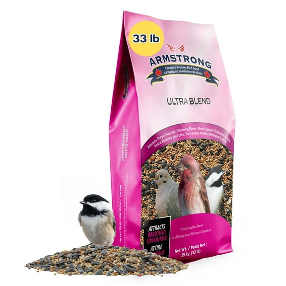 Armstrong Wild Bird Food Ultra Blend, 33 Pounds - with White Millet, Red Milo, Wheat, Black Oil Sunflower, Red Millet & Peanuts for Purple Finches, Black-Capped Chickadees and More
