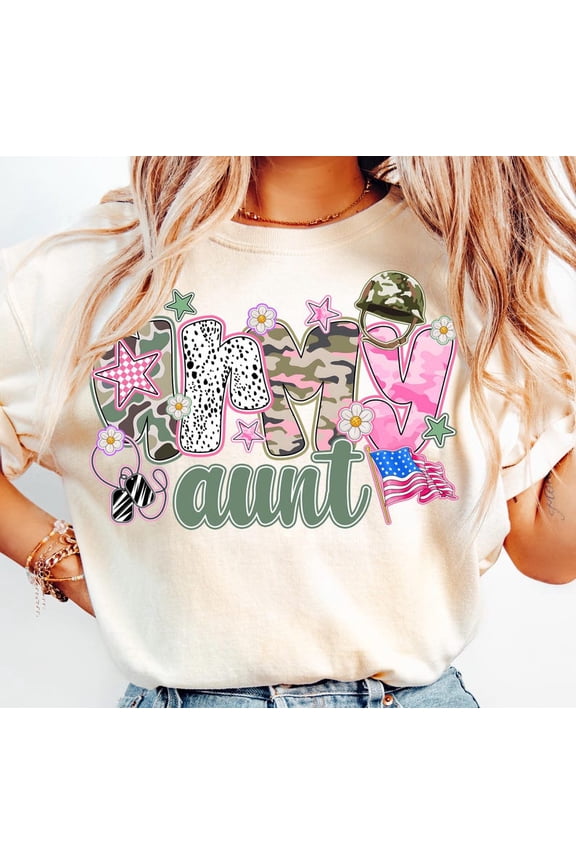 Army Aunt T-Shirt, Proud Military Family Tee, Camouflage Patriotic Shirt for Supportive Aunts, USA Red White Blue Army Support Top