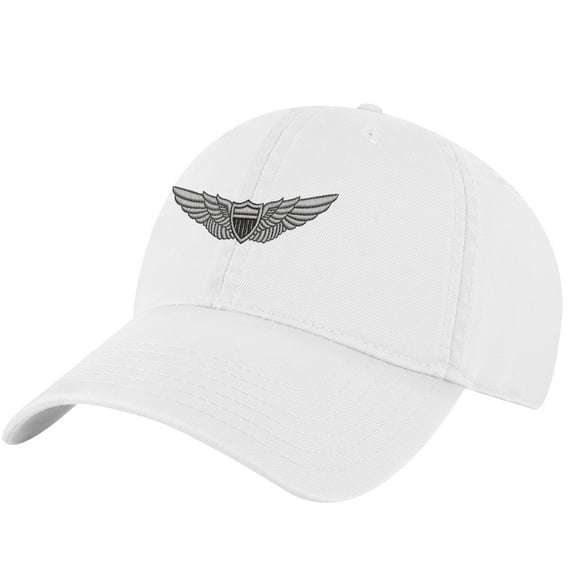 Army Aviation Cap - Pilot Wings Baseball Hat with Silver Embroidery | Cotton Military Cap (White)