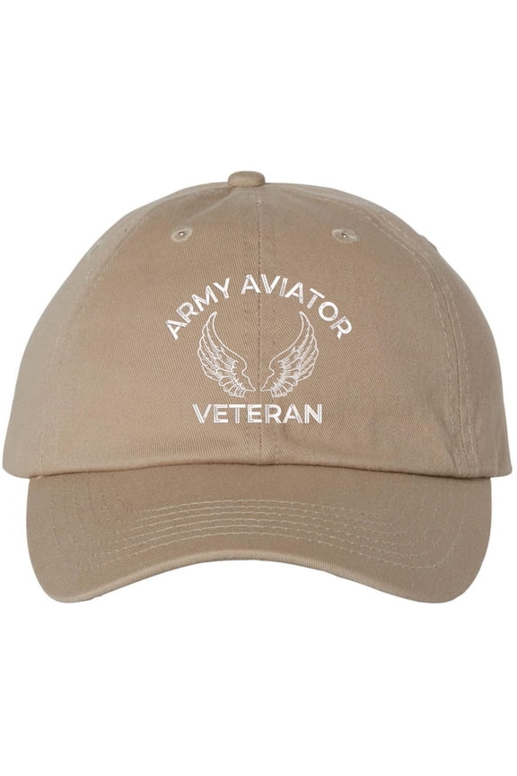 Army Aviator Veteran Embroidered Baseball Cap | USA Military Patriotic Aviation Adjustable 100% Cotton Hat (Khaki)