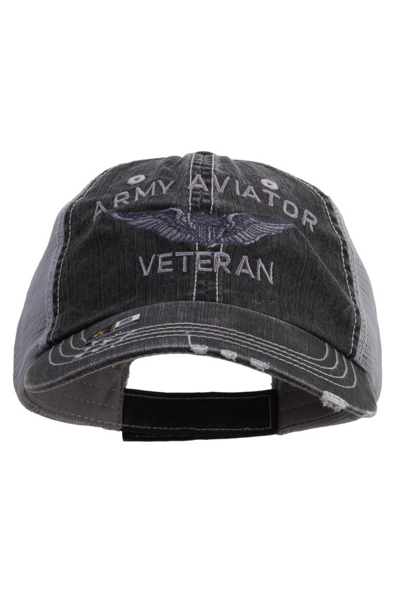 Army Aviator Veteran Embroidered Low Profile Special Cotton Mesh Cap - Black OSFM