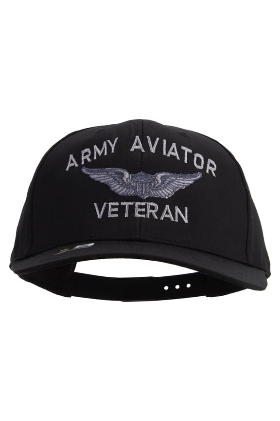 Army Aviator Veteran Embroidered Solid Cotton Twill Pro Style Cap - Black OSFM