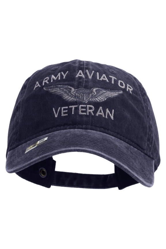 Army Aviator Veteran Embroidered Washed Solid Pigment Dyed Cotton Twill Brass Buckle Cap - Navy OSFM