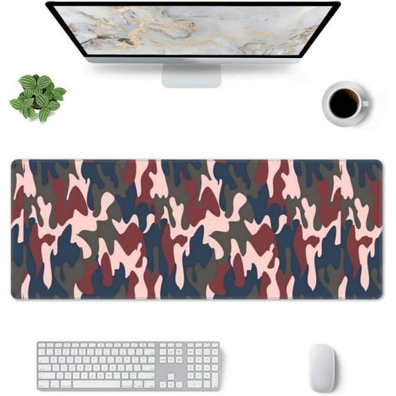Army Camo Gaming Mouse Pad Large Mouse Pad (31.5x11.8 Inch) Non-Slip Rubber Base Large Desk Mat Desk Protector for Home Office Gaming Work