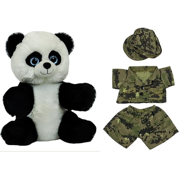 Army Camo Panda Bear Plush Toy Set - Adorable Kids Gift for 4th of July & USA Independence Day
