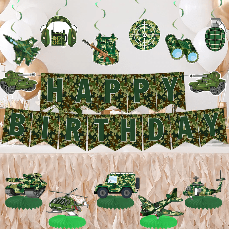 Green Camo Military Theme Party Round Backdrop Kit