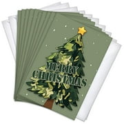 Army Camo Tree Fresh Alternative Christmas Holiday Greeting Cards | 10 Pack Bulk Set (4x6)