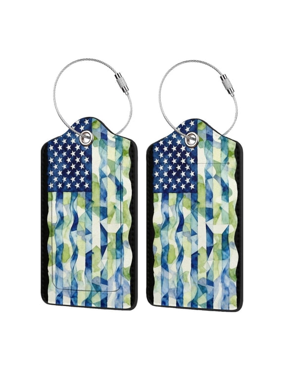 Army Camouflage Flag Leather Luggage Tag with Loops Suitcase Tags Bulk Travel Essentials for Flying 1 PCS