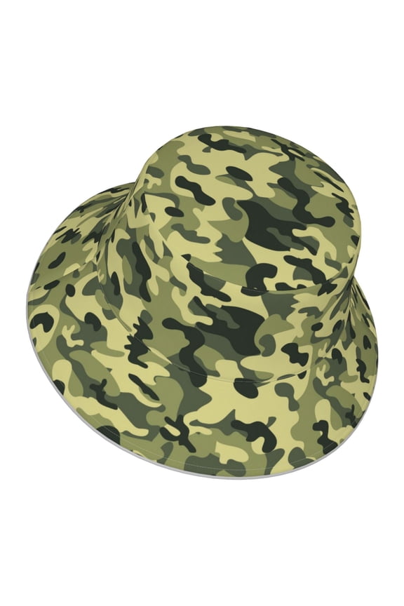 Army Camouflage Pattern Bucket Hat With Reflective Stripe Beach Sun Fishing Hat Reversible For Men Women