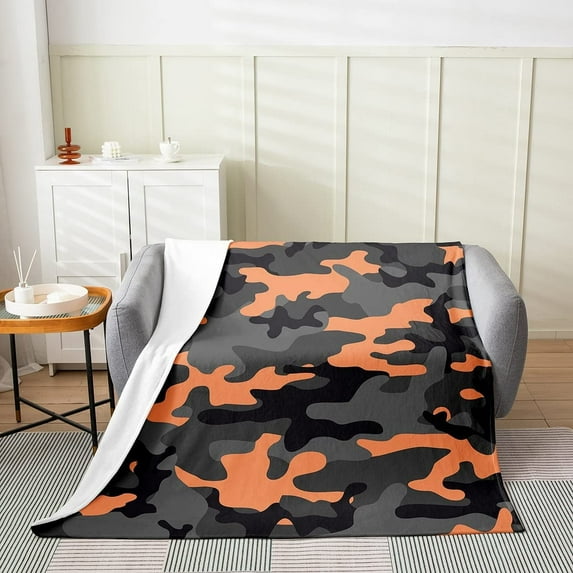Army Camouflage All Season Bed Blanket Kids,Camo Fleece Throw Blanket Flannel Fuzzy Blanket for Boys Girls,Colorful Decor Microfiber Orange Black Grey Plush Blanket Room Decor Baby 30"x40"