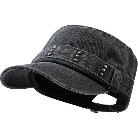 Army Cap Short Brim Hats for Men Denim Cotton Flat Top Baseball Cap Casual Umpire Cadet Cap Military Hat