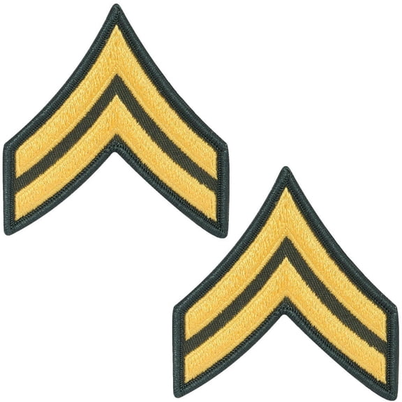 Army Corporal E-4 Gold on Green Rank Sew on Pair For Class A