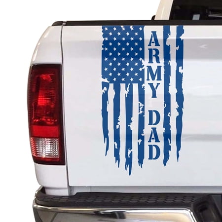 Army Dad Retired Vietnam Veteran Distressed American USA US Flag Truck Tailgate Vinyl Decal Compatible with most Pickup Trucks USMC USAF US Navy Decal Sticker (11" x 20", Blue)