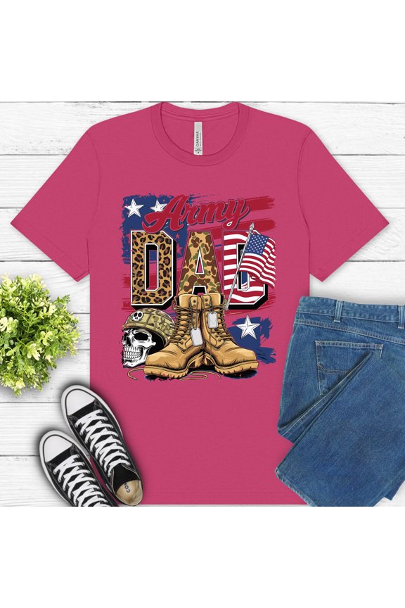 Army Dad T-Shirt Patriotic Camo Boots Flag Skull Military Gift Tee , Berry, 3XL