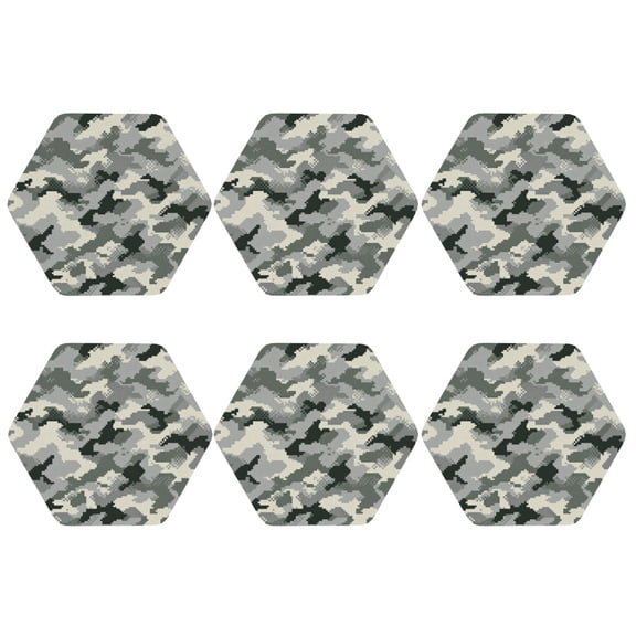 Army Digital Camouflage Leather Drinks Coasters Suitable for Various Cups Set of 6 Hexagon