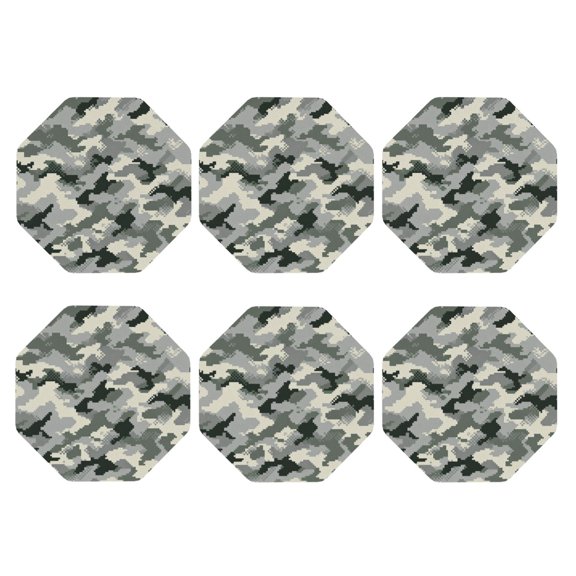 Army Digital Camouflage Leather Drinks Coasters Suitable for Various Cups Set of 6 Octagon