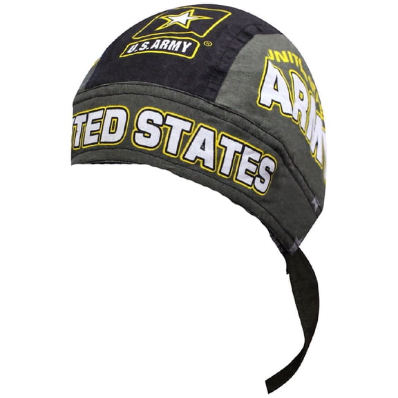 Army Doo Rag Cap with Sweatband Black Cotton Durag Bandana Headwrap Mens Womens
