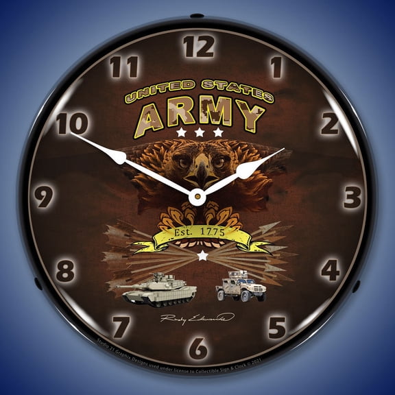 Collectable Sign and Clock Army Eagle LED Lighted Premium Wall Clock