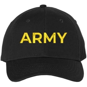 Army Embroidered Baseball Cap | US Army Text | Structured Hat (Black/Gold)