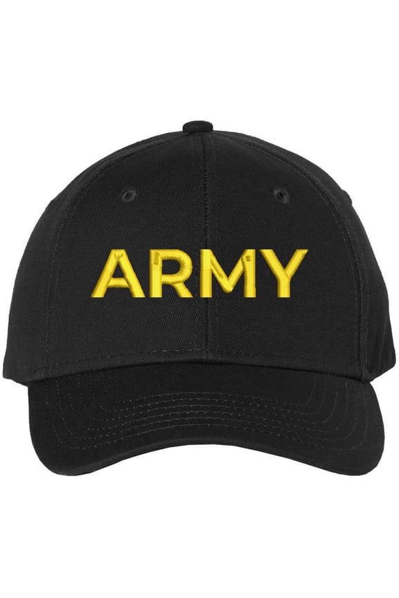 Army Embroidered Baseball Cap | US Army Text | Structured Hat (Black/Gold)