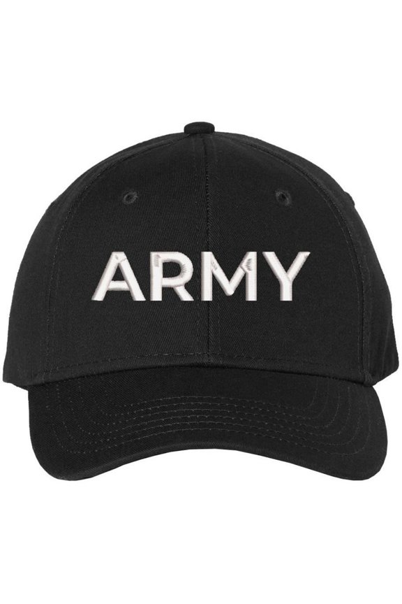 Army Embroidered Baseball Cap | US Army Text | Structured Hat (Black/White)