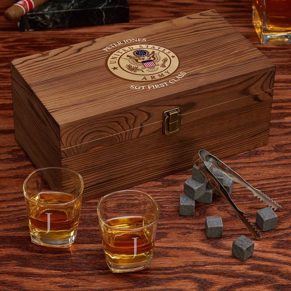 Army Engraved Whiskey Shot Glasses Box Set
